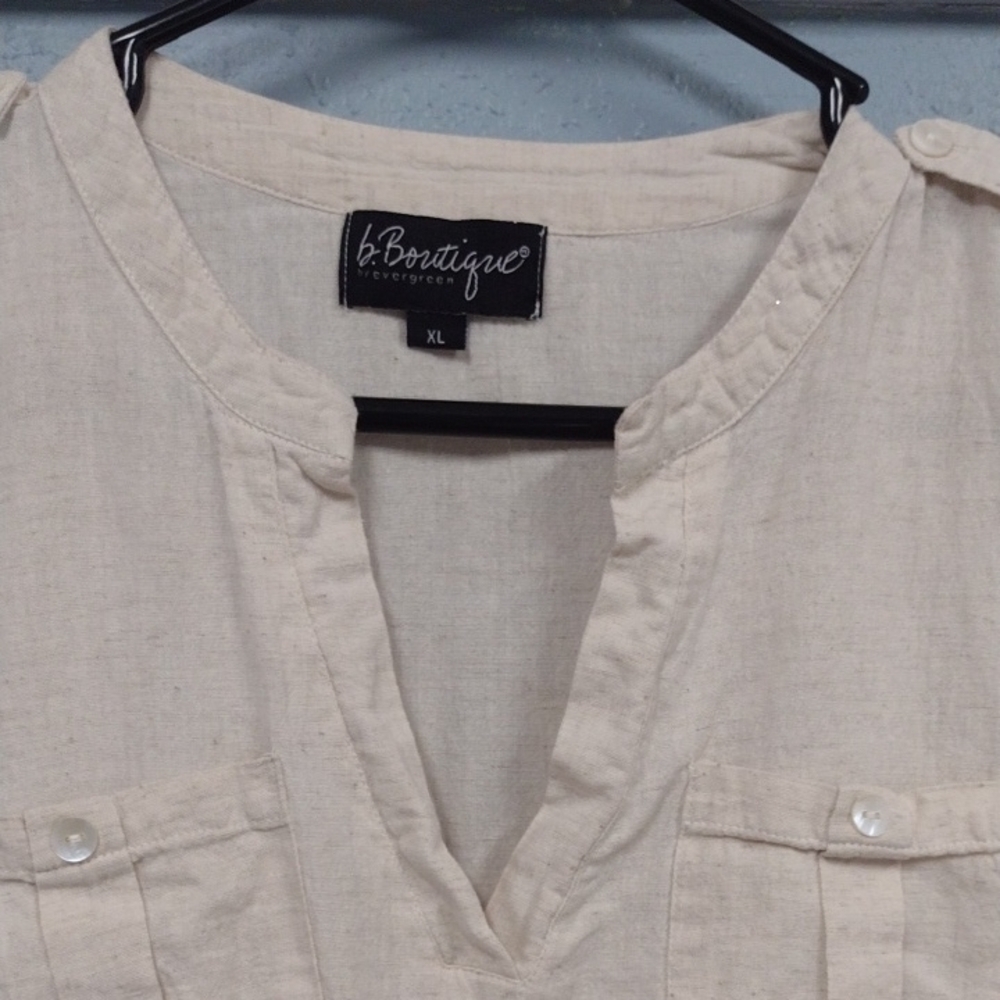 B.Boutique by Evergreen,Cream Cuffed Sleeve TunicTop with Tie Front Beach Vacati - Picture 6 of 16